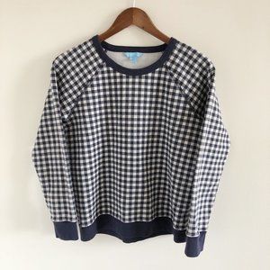 Draper James Navy Gingham Checkered Sweatshirt S Blue White